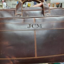 leather engraving on a bag